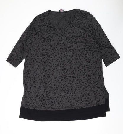 Yours Womens Green Animal Print Cotton A-Line Size 16 V-Neck Pullover - Leopard Print