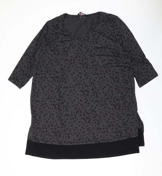 Yours Womens Green Animal Print Cotton A-Line Size 16 V-Neck Pullover - Leopard Print