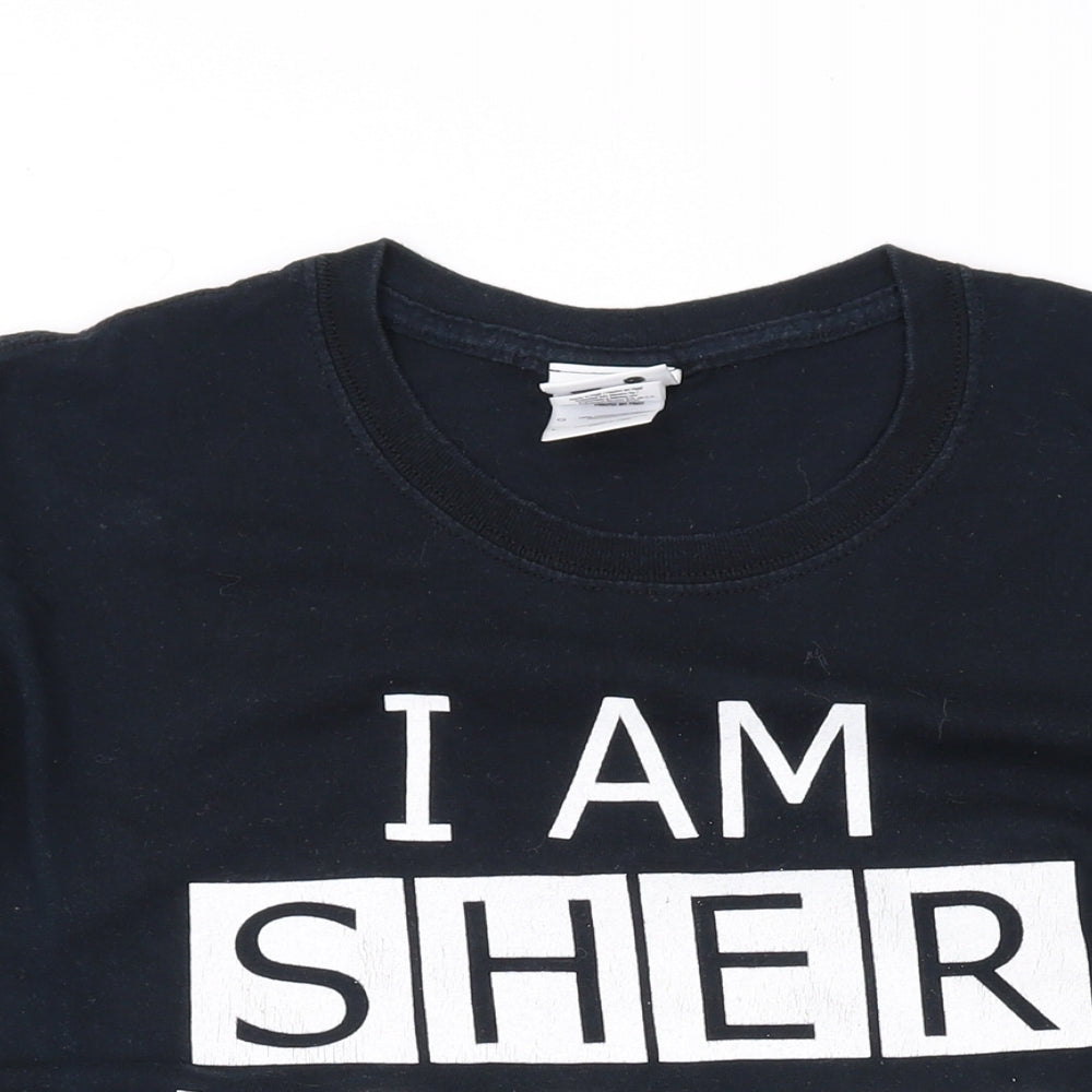 Sherlock Mens Black Cotton T-Shirt Size L Round Neck