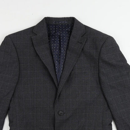 NEXT Mens Grey Plaid Polyester Jacket Suit Jacket Size 36 Regular