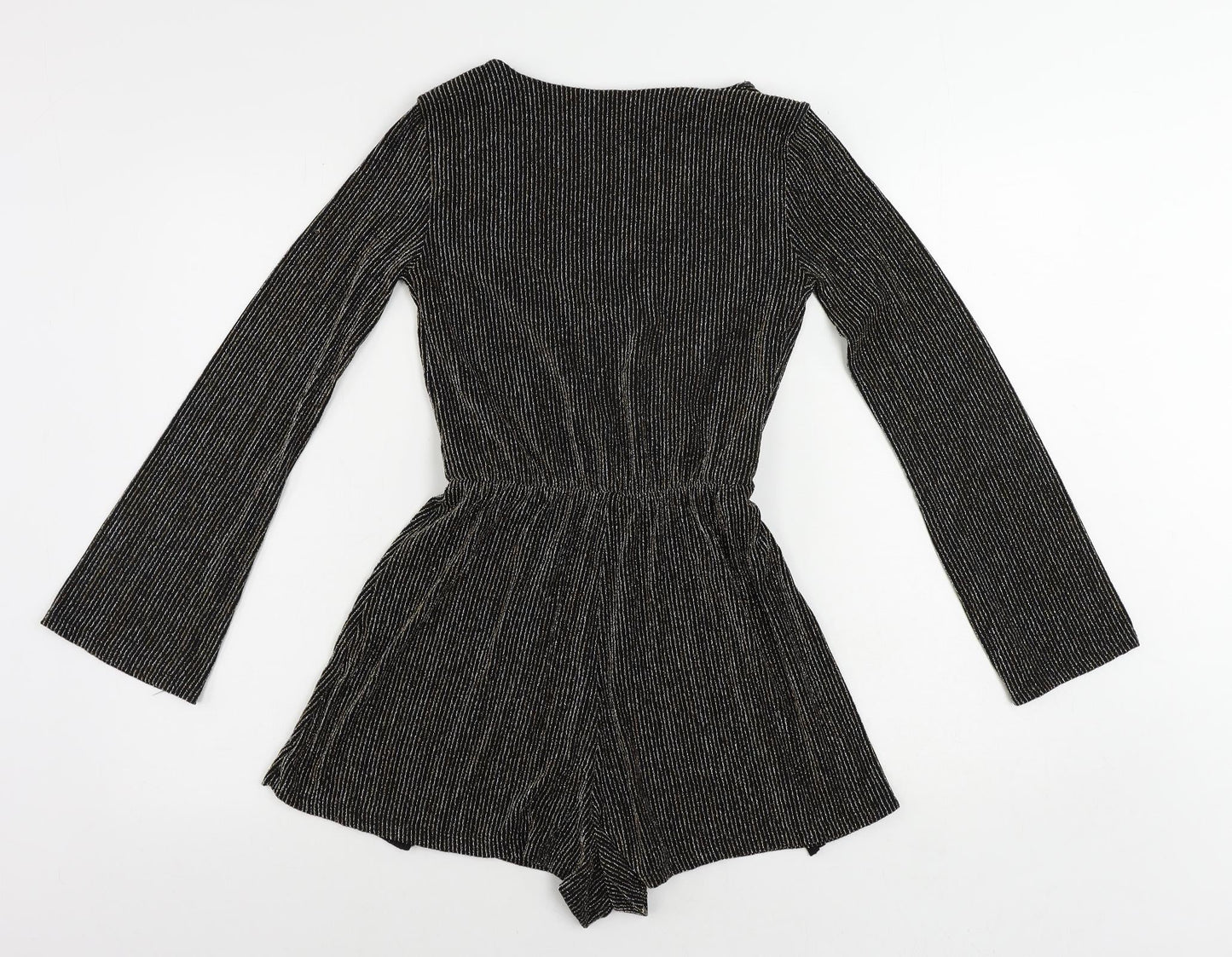 Topshop Womens Black Striped Nylon Playsuit One-Piece Size 8 Pullover - Glitter