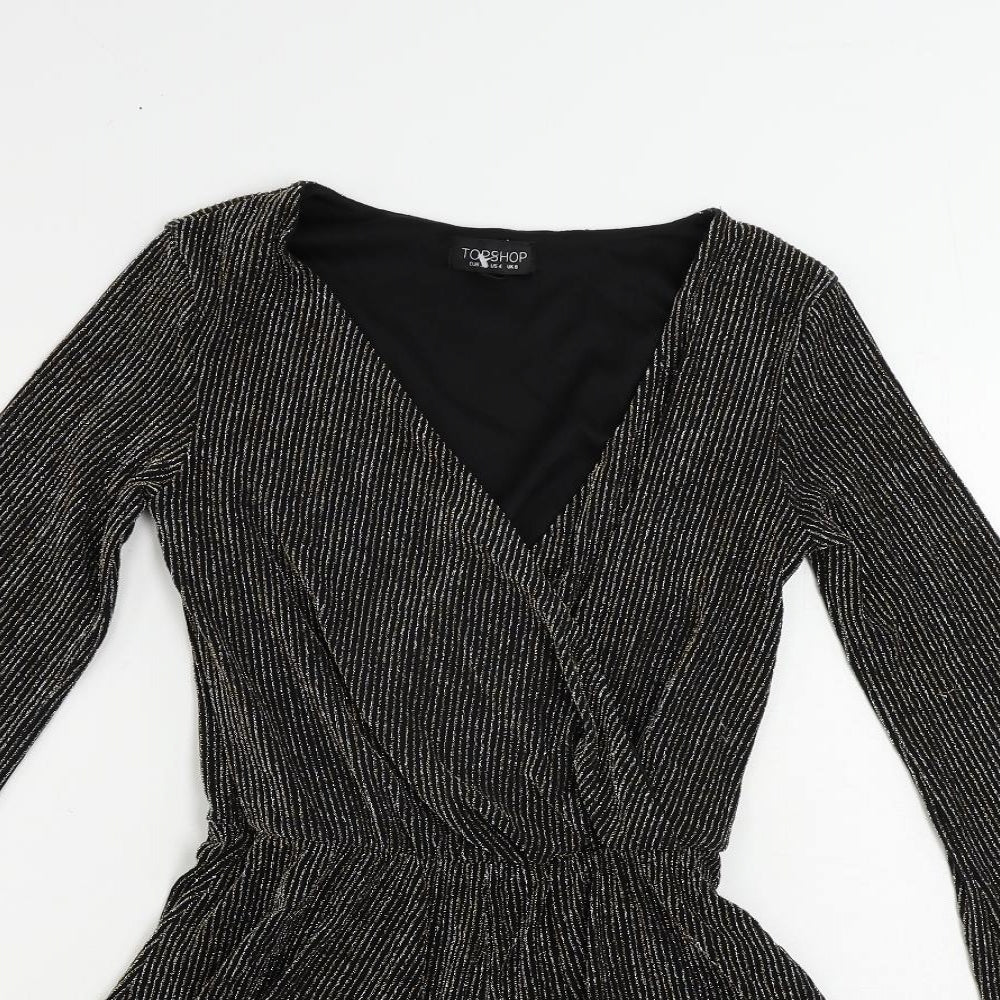 Topshop Womens Black Striped Nylon Playsuit One-Piece Size 8 Pullover - Glitter