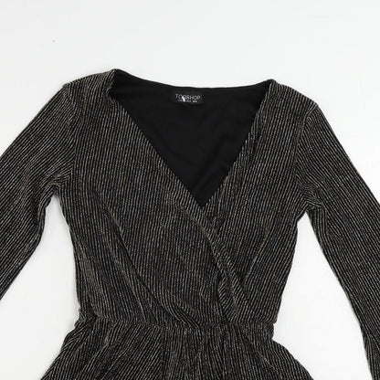 Topshop Womens Black Striped Nylon Playsuit One-Piece Size 8 Pullover - Glitter