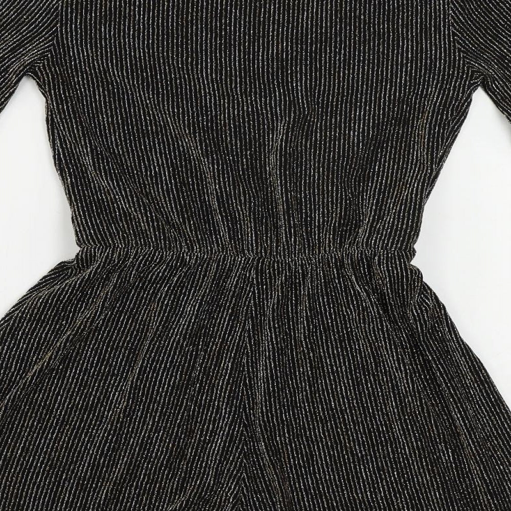 Topshop Womens Black Striped Nylon Playsuit One-Piece Size 8 Pullover - Glitter