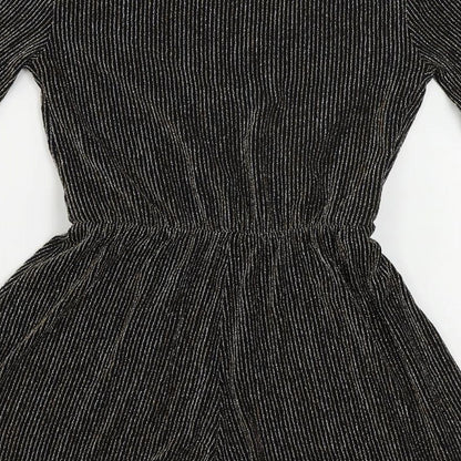 Topshop Womens Black Striped Nylon Playsuit One-Piece Size 8 Pullover - Glitter