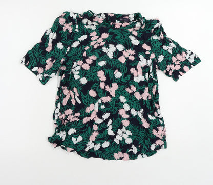 Marks and Spencer Womens Blue Floral Viscose Basic Blouse Size 14 Mock Neck
