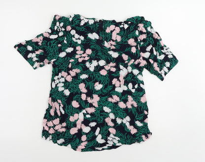 Marks and Spencer Womens Blue Floral Viscose Basic Blouse Size 14 Mock Neck