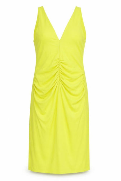 Zara Womens Yellow Polyester Sheath Size S V-Neck Pullover - Ruched
