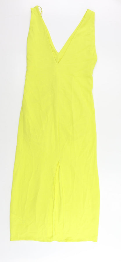 Zara Womens Yellow Polyester Sheath Size S V-Neck Pullover - Ruched