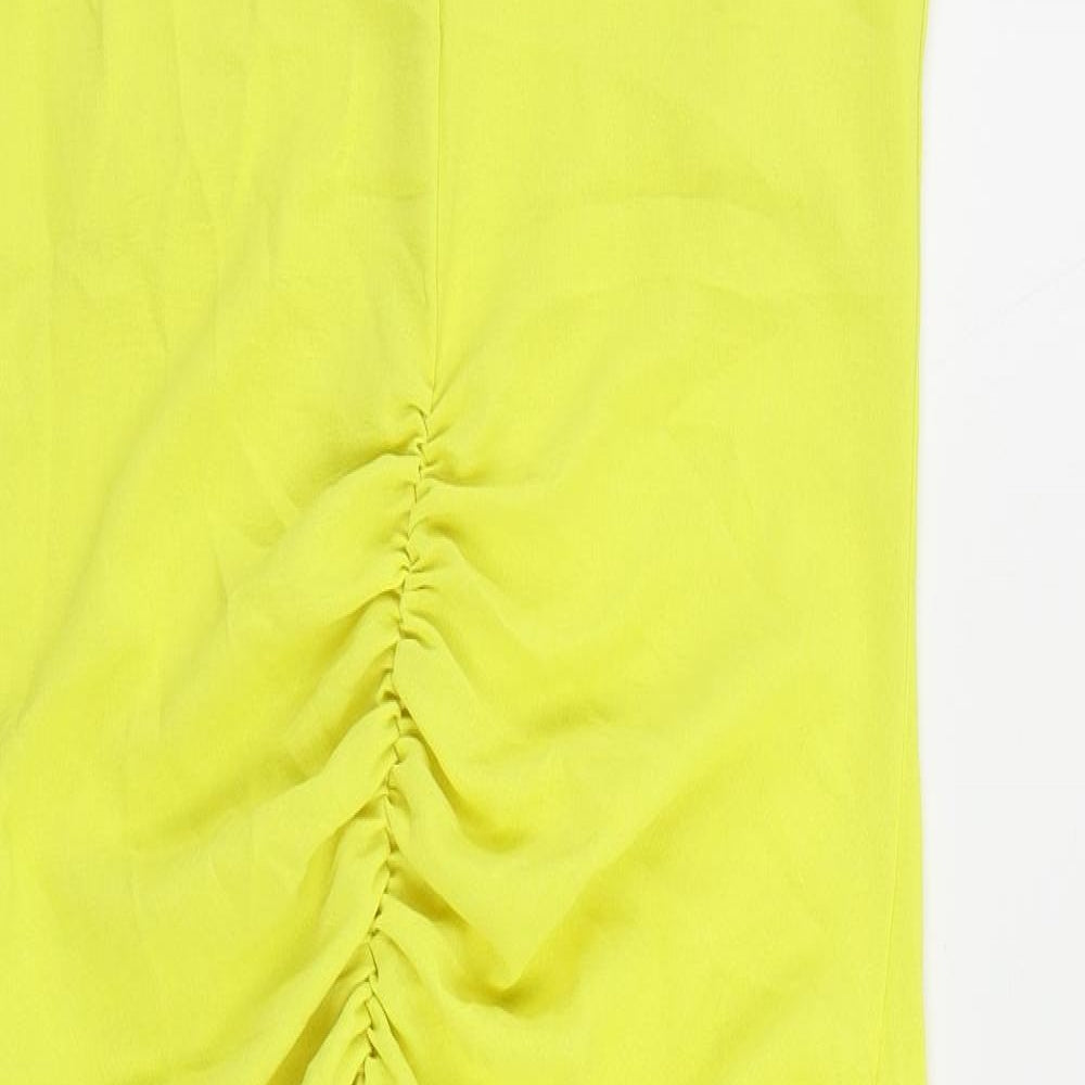 Zara Womens Yellow Polyester Sheath Size S V-Neck Pullover - Ruched
