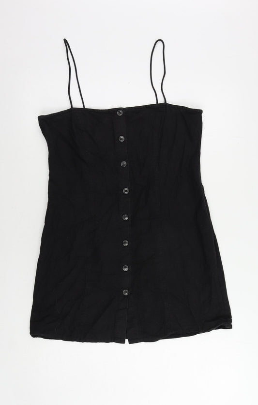 Motel Womens Black Cotton Mini Size M Square Neck Button