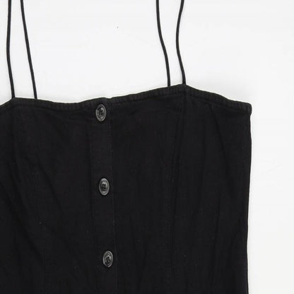 Motel Womens Black Cotton Mini Size M Square Neck Button