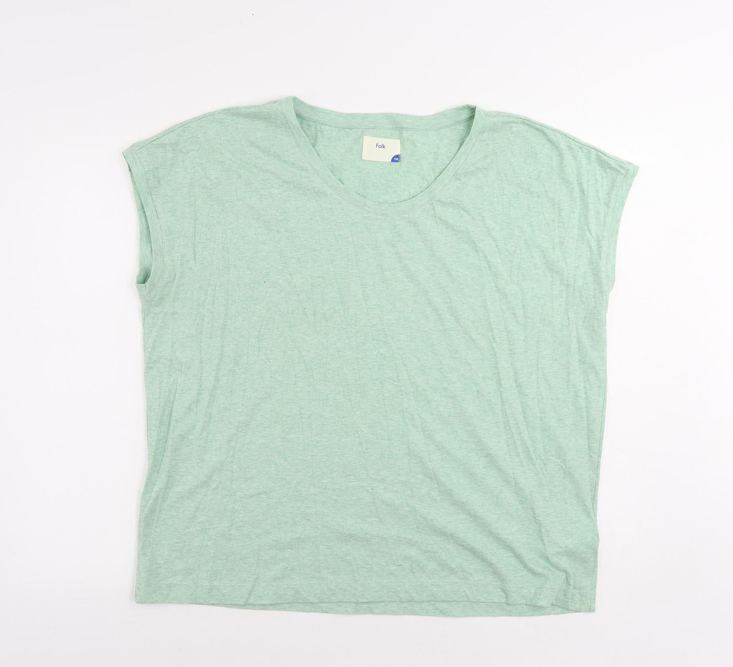 Folk Womens Green Cotton Basic T-Shirt Size 14 Round Neck