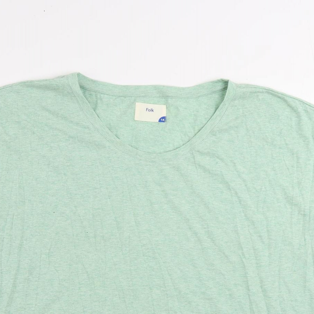 Folk Womens Green Cotton Basic T-Shirt Size 14 Round Neck