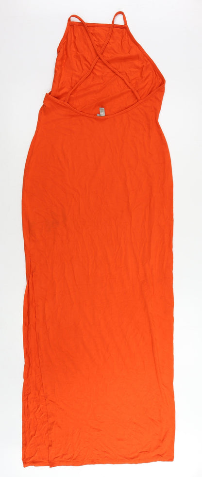 ASOS Womens Red Viscose Maxi Size 14 Square Neck Pullover - Backless