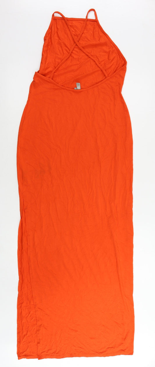 ASOS Womens Red Viscose Maxi Size 14 Square Neck Pullover - Backless