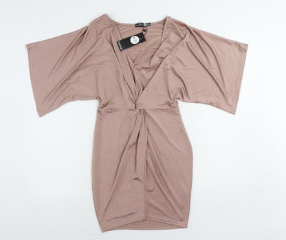 Boohoo Womens Pink Polyester Mini Size 8 V-Neck Pullover