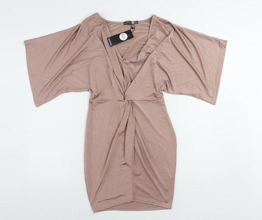 Boohoo Womens Pink Polyester Mini Size 8 V-Neck Pullover