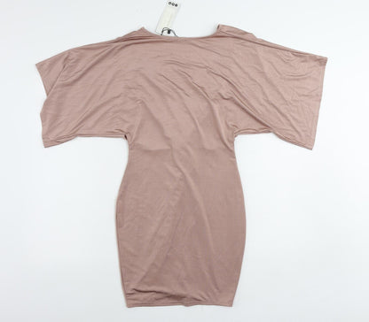 Boohoo Womens Pink Polyester Mini Size 8 V-Neck Pullover