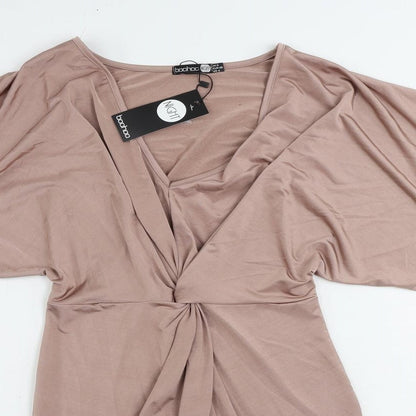 Boohoo Womens Pink Polyester Mini Size 8 V-Neck Pullover