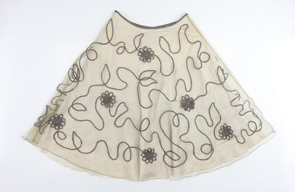 Monsoon Womens Beige Nylon Flare Skirt Size 12 Zip - Embroidered