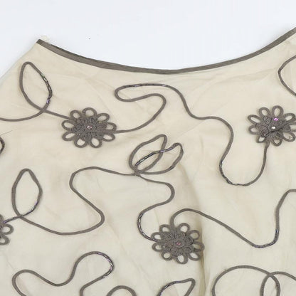 Monsoon Womens Beige Nylon Flare Skirt Size 12 Zip - Embroidered