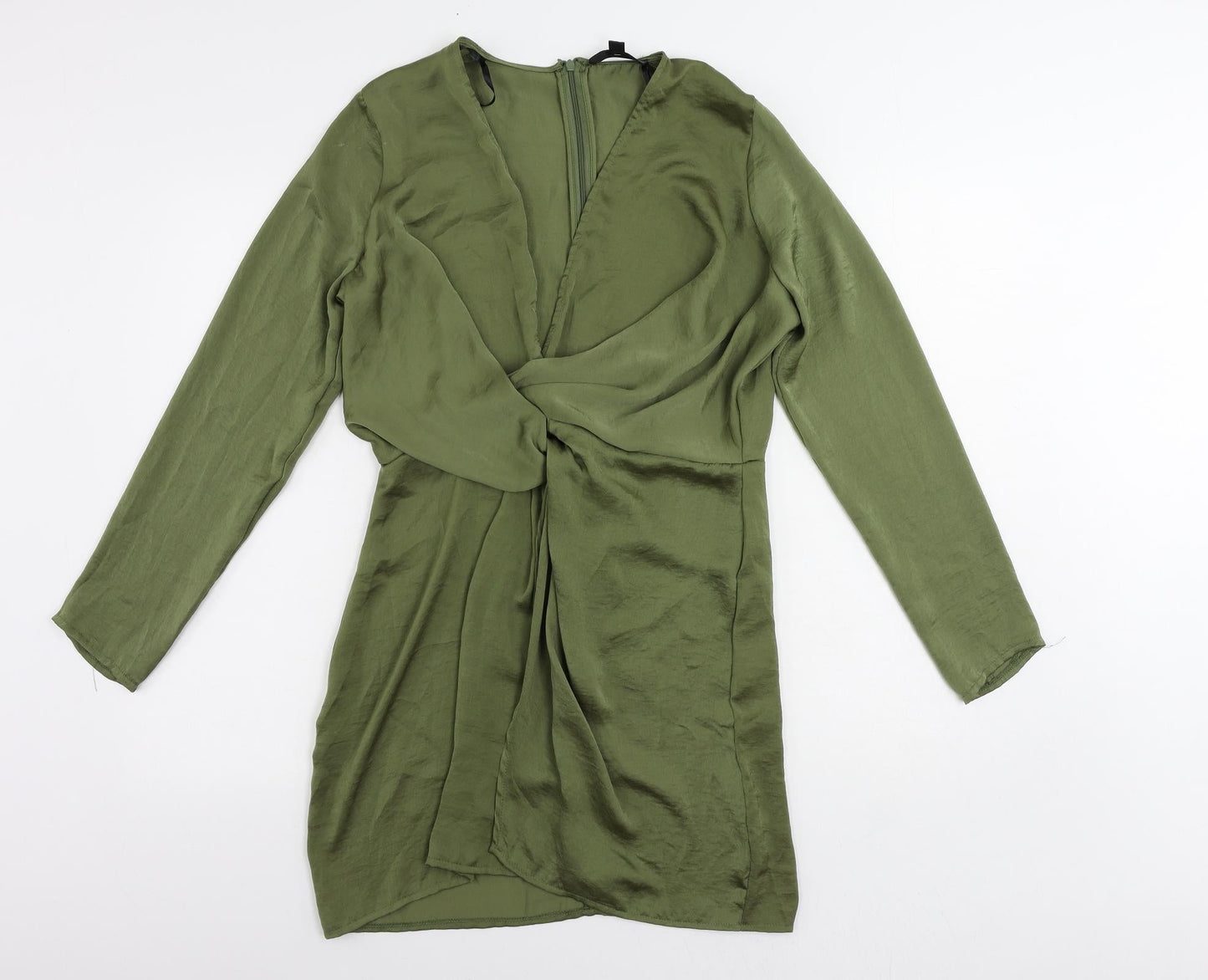 Missguided Womens Green Polyester Mini Size 12 V-Neck Zip