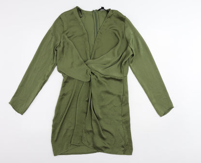 Missguided Womens Green Polyester Mini Size 12 V-Neck Zip