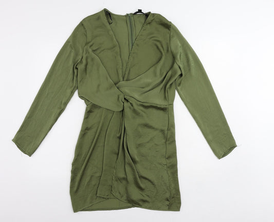 Missguided Womens Green Polyester Mini Size 12 V-Neck Zip