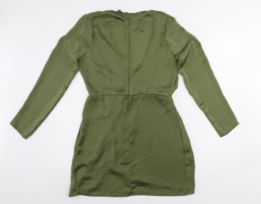 Missguided Womens Green Polyester Mini Size 12 V-Neck Zip