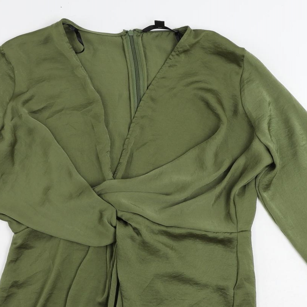 Missguided Womens Green Polyester Mini Size 12 V-Neck Zip