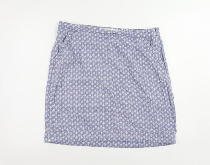 NEXT Womens Blue Geometric Linen A-Line Skirt Size 14 Zip - Pockets