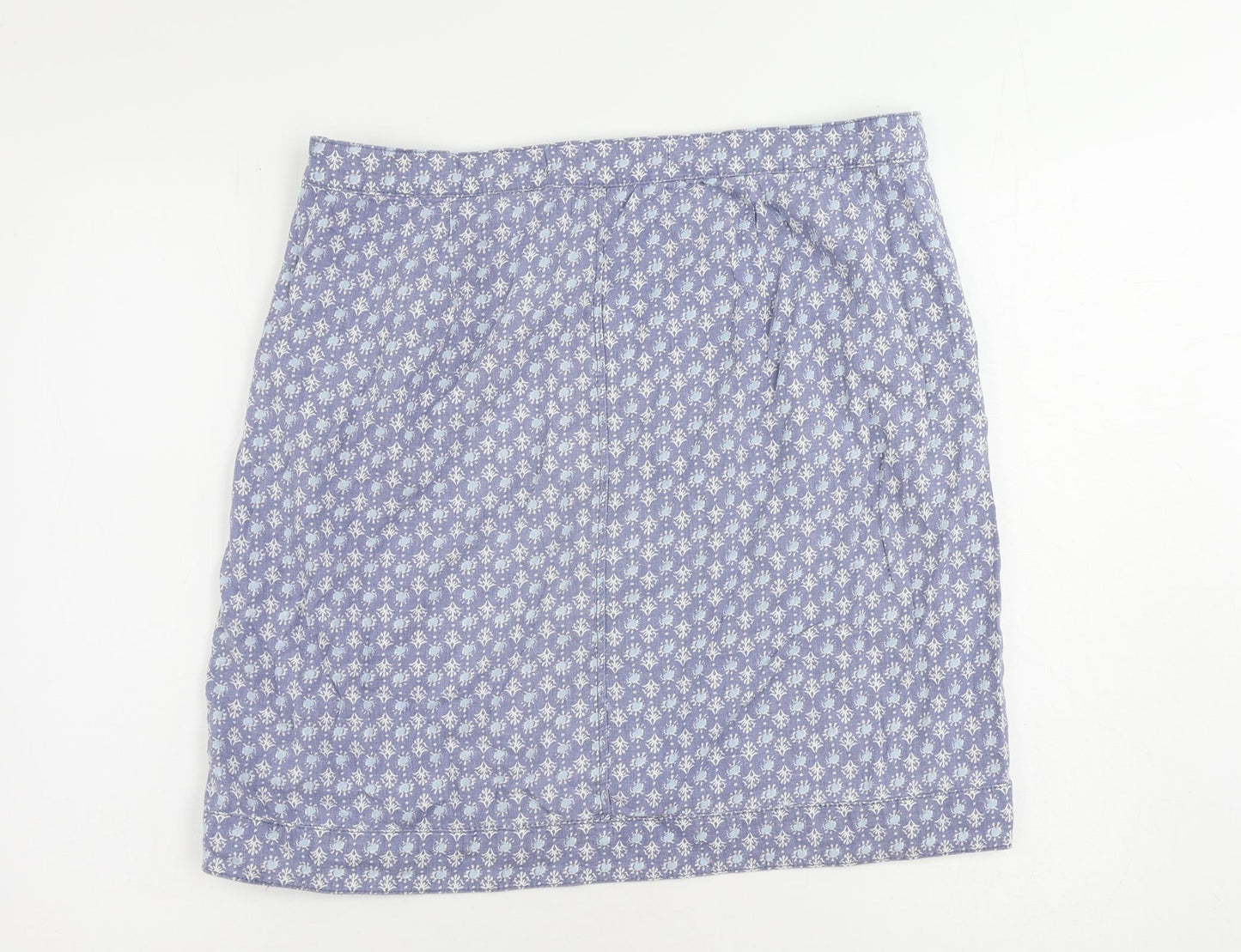 NEXT Womens Blue Geometric Linen A-Line Skirt Size 14 Zip - Pockets