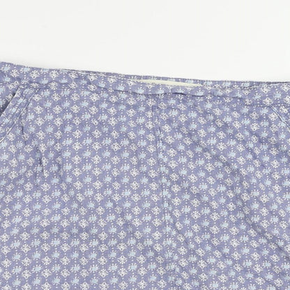 NEXT Womens Blue Geometric Linen A-Line Skirt Size 14 Zip - Pockets