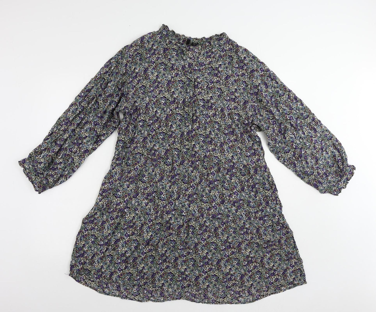 VERO MODA Womens Multicoloured Floral Viscose A-Line Size L V-Neck Pullover