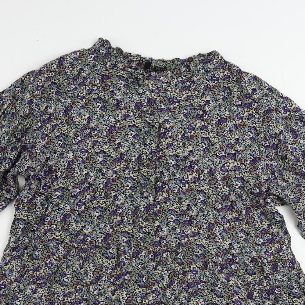 VERO MODA Womens Multicoloured Floral Viscose A-Line Size L V-Neck Pullover