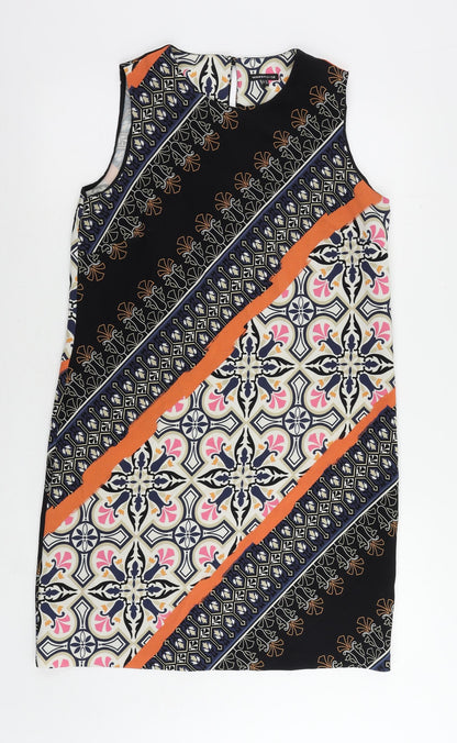 Warehouse Womens Multicoloured Geometric Polyester Shift Size 14 Round Neck Button