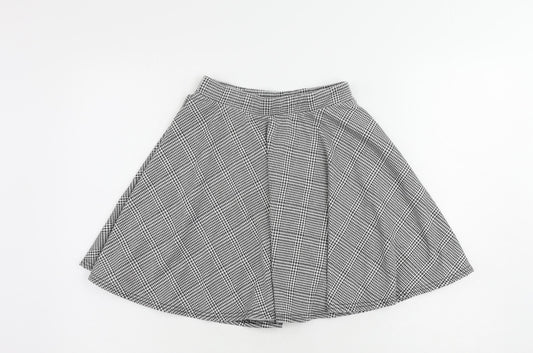 Boohoo Womens Grey Geometric Polyacrylate Fibre Skater Skirt Size 8 - Elastic Waist
