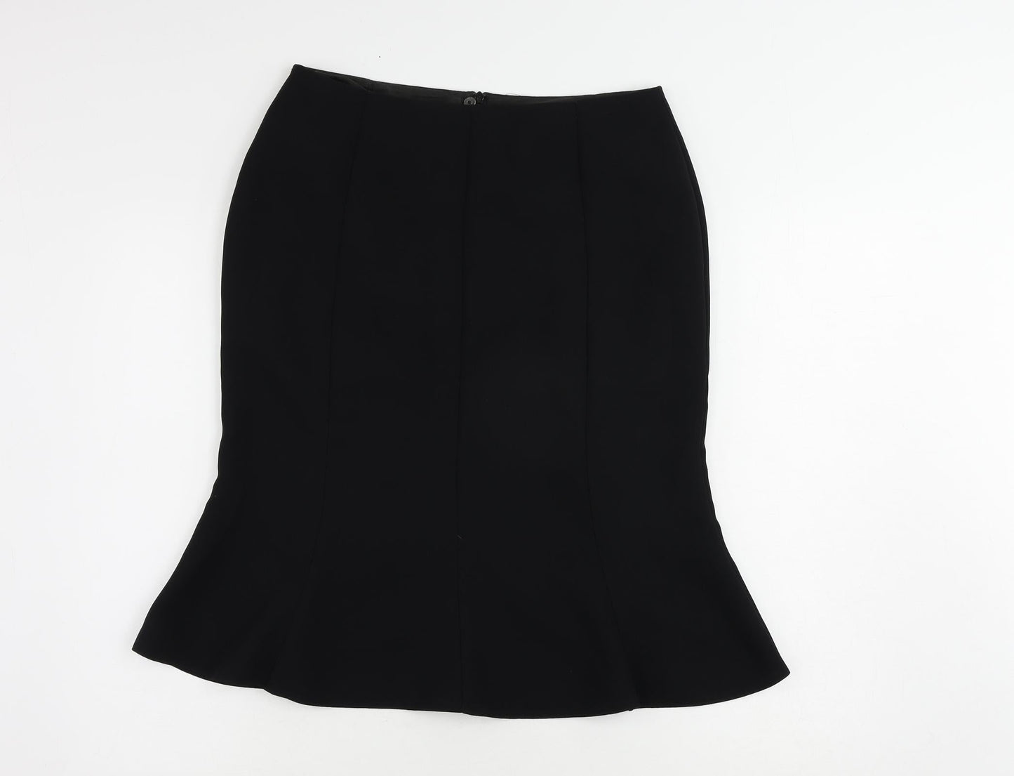 Marks and Spencer Womens Black Polyester Flare Skirt Size 12 Zip - Lined