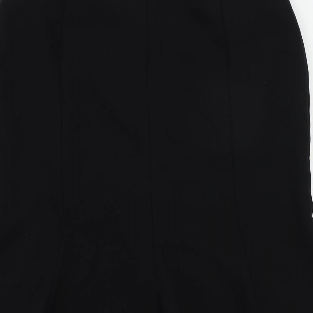 Marks and Spencer Womens Black Polyester Flare Skirt Size 12 Zip - Lined
