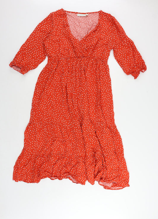 JoJo Maman Bébé Womens Red Polka Dot Viscose A-Line Size M V-Neck Pullover