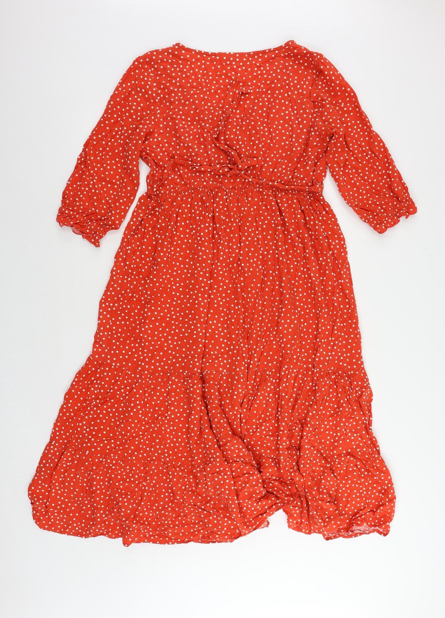 JoJo Maman Bébé Womens Red Polka Dot Viscose A-Line Size M V-Neck Pullover