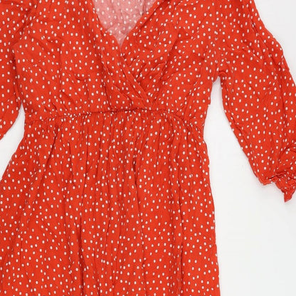 JoJo Maman Bébé Womens Red Polka Dot Viscose A-Line Size M V-Neck Pullover