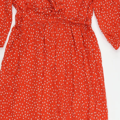 JoJo Maman Bébé Womens Red Polka Dot Viscose A-Line Size M V-Neck Pullover