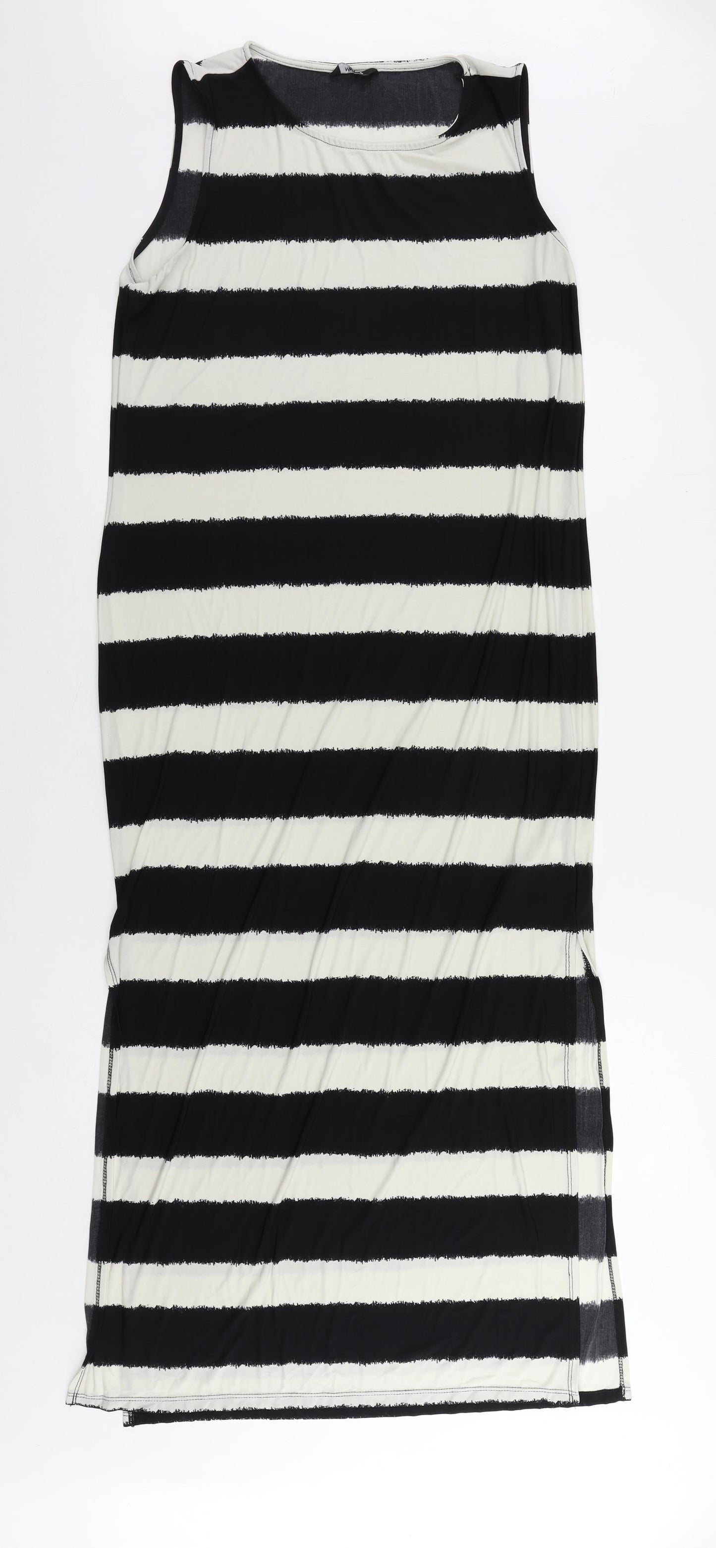 M&Co Womens Black Striped Polyester Maxi Size 16 Round Neck Pullover
