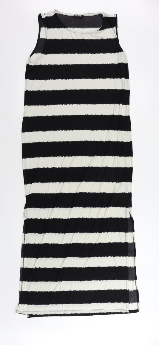 M&Co Womens Black Striped Polyester Maxi Size 16 Round Neck Pullover