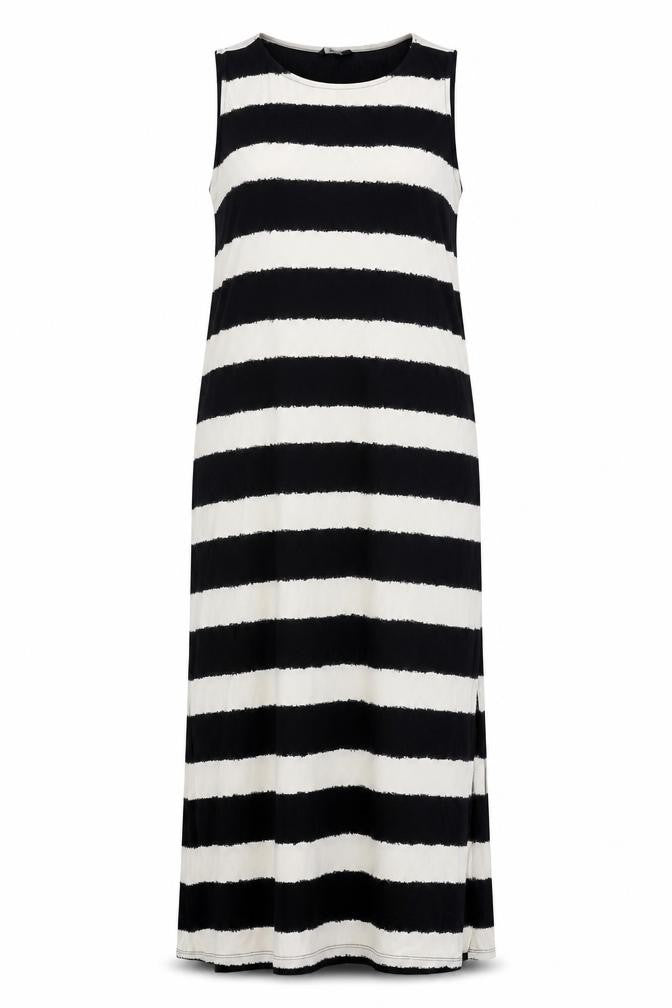 M&Co Womens Black Striped Polyester Maxi Size 16 Round Neck Pullover