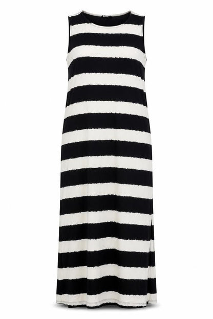 M&Co Womens Black Striped Polyester Maxi Size 16 Round Neck Pullover