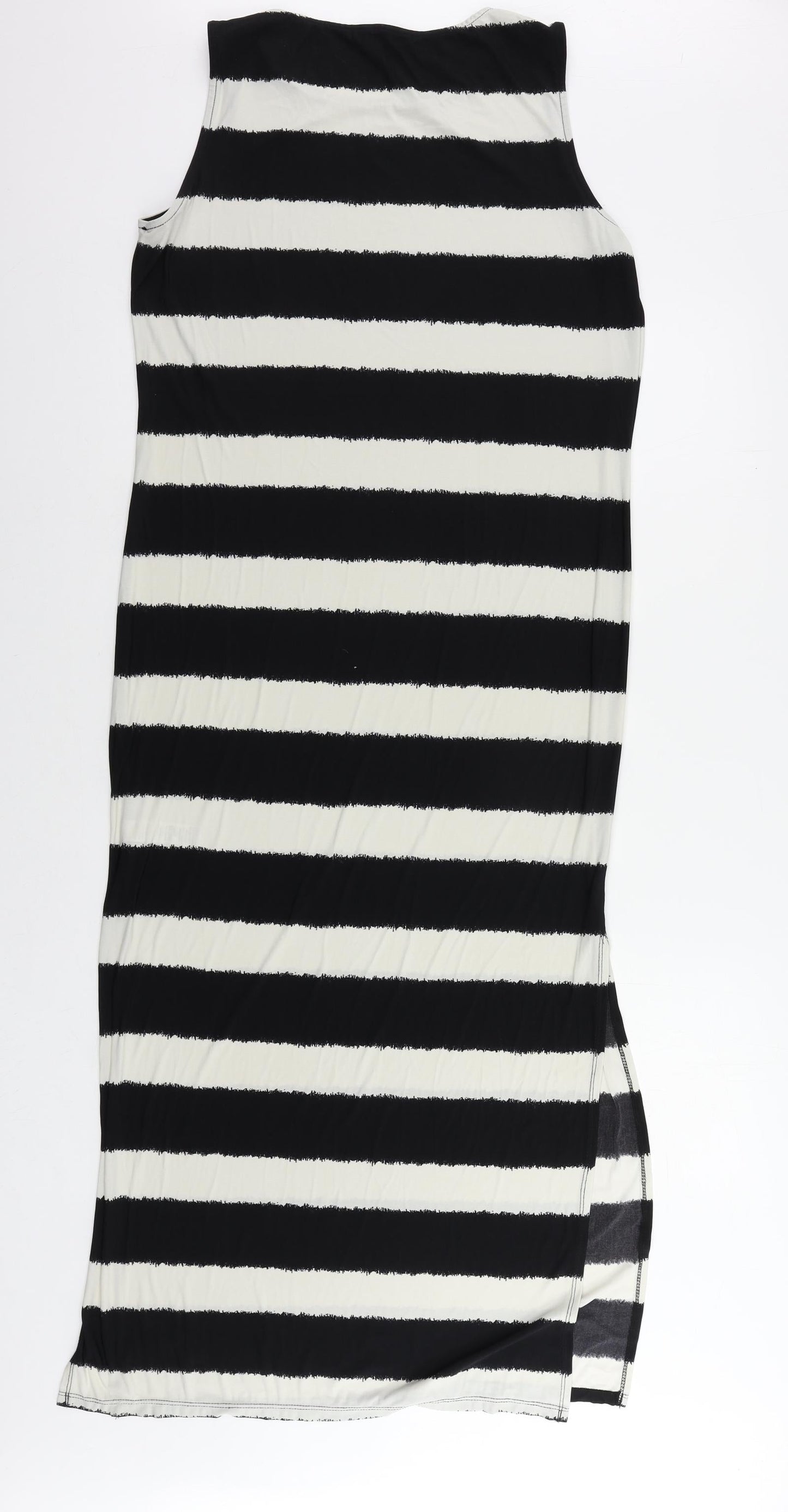 M&Co Womens Black Striped Polyester Maxi Size 16 Round Neck Pullover