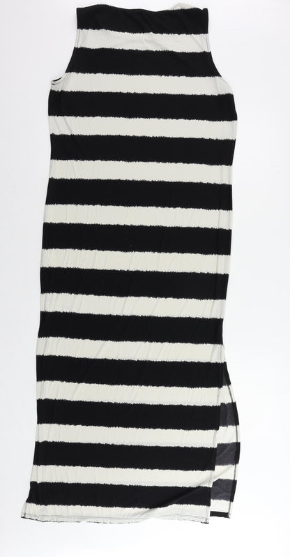 M&Co Womens Black Striped Polyester Maxi Size 16 Round Neck Pullover